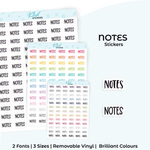 Notes Planner Stickers, Select from 2 fonts & 3 sizes, Script Planner Stickers, removable