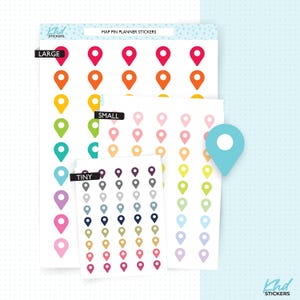 Map Pin Sticker, Planner Sticker, 2 Größen und über 30 Farben, wieder ablösbar