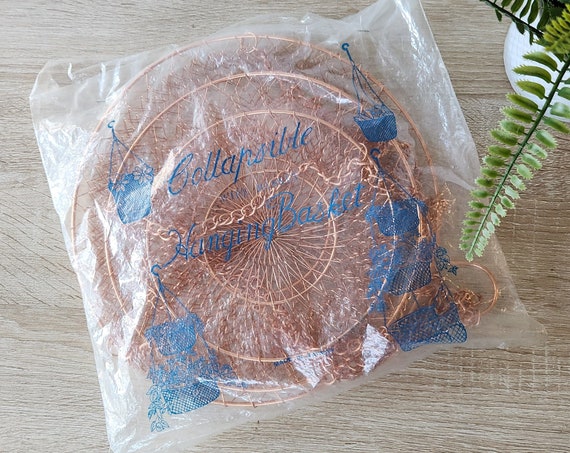 80s Vintage Copper Hanging Fruit or Plant Basket, Round Three-Tiered, NEW in Package, Unopened, New Old Stock