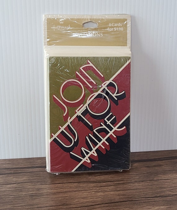 Vintage 80s Join Us For Wine Invitation Cards, New in Package, New OLD STOCK, Hallmark Canada, Ser of 8 with Envelopes, Sealed Packaged
