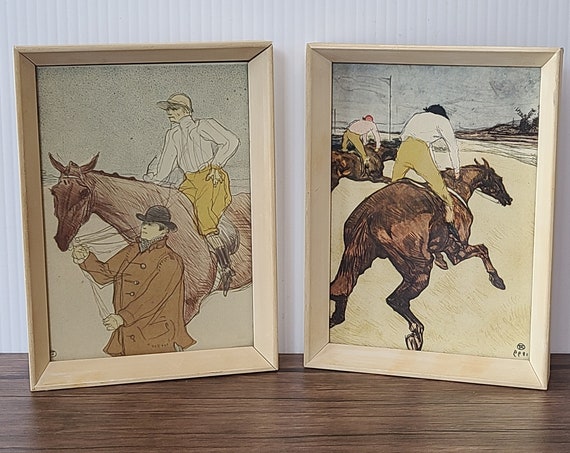 Vintage Framed Postcard by Henri de Toulouse-Lautrec of The Jockey and The Jockey Led to the Start, Printed in France