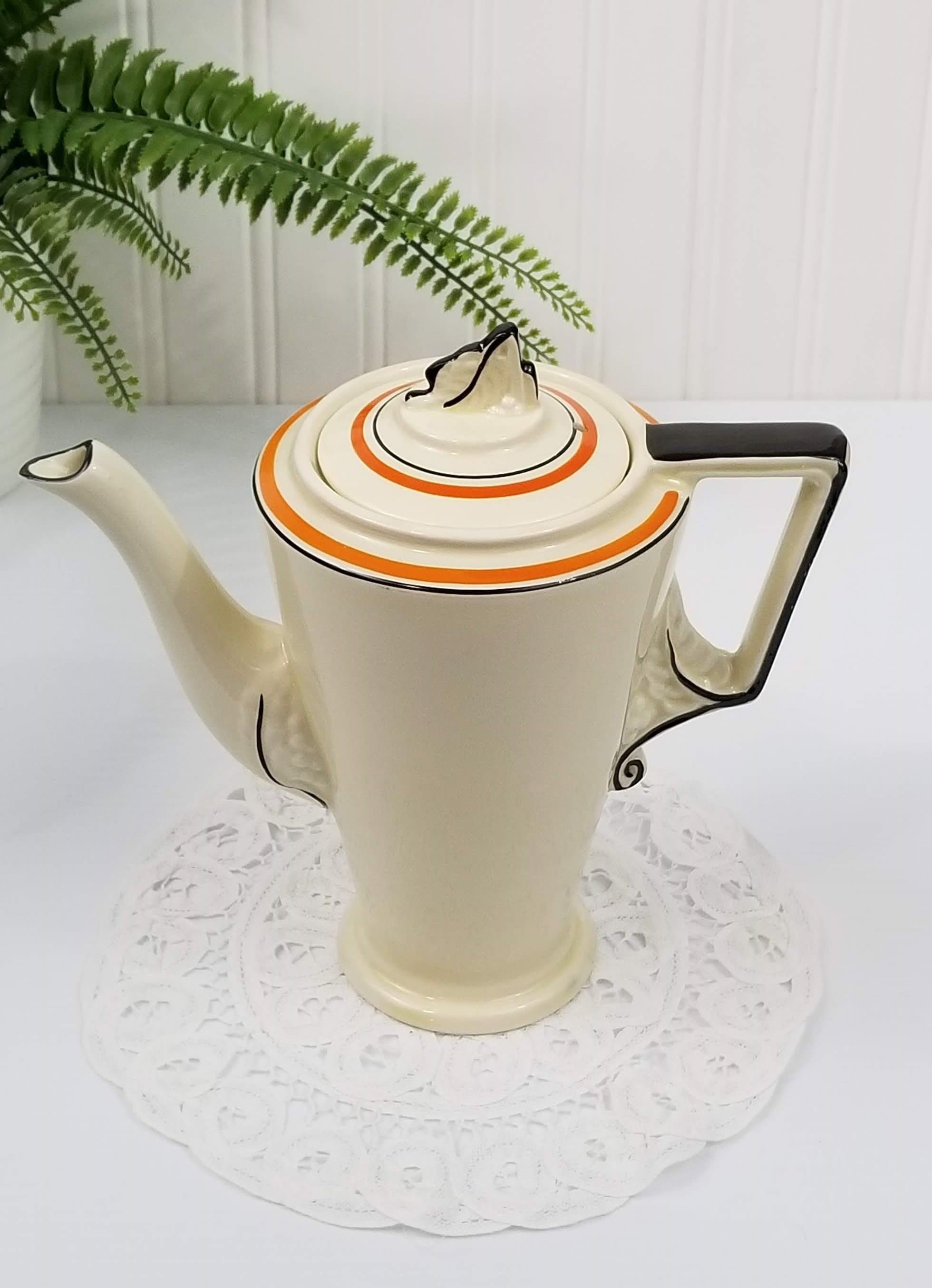 Burleigh Ware Pottery Teapot, 1930's Art Deco, Cream coloured with