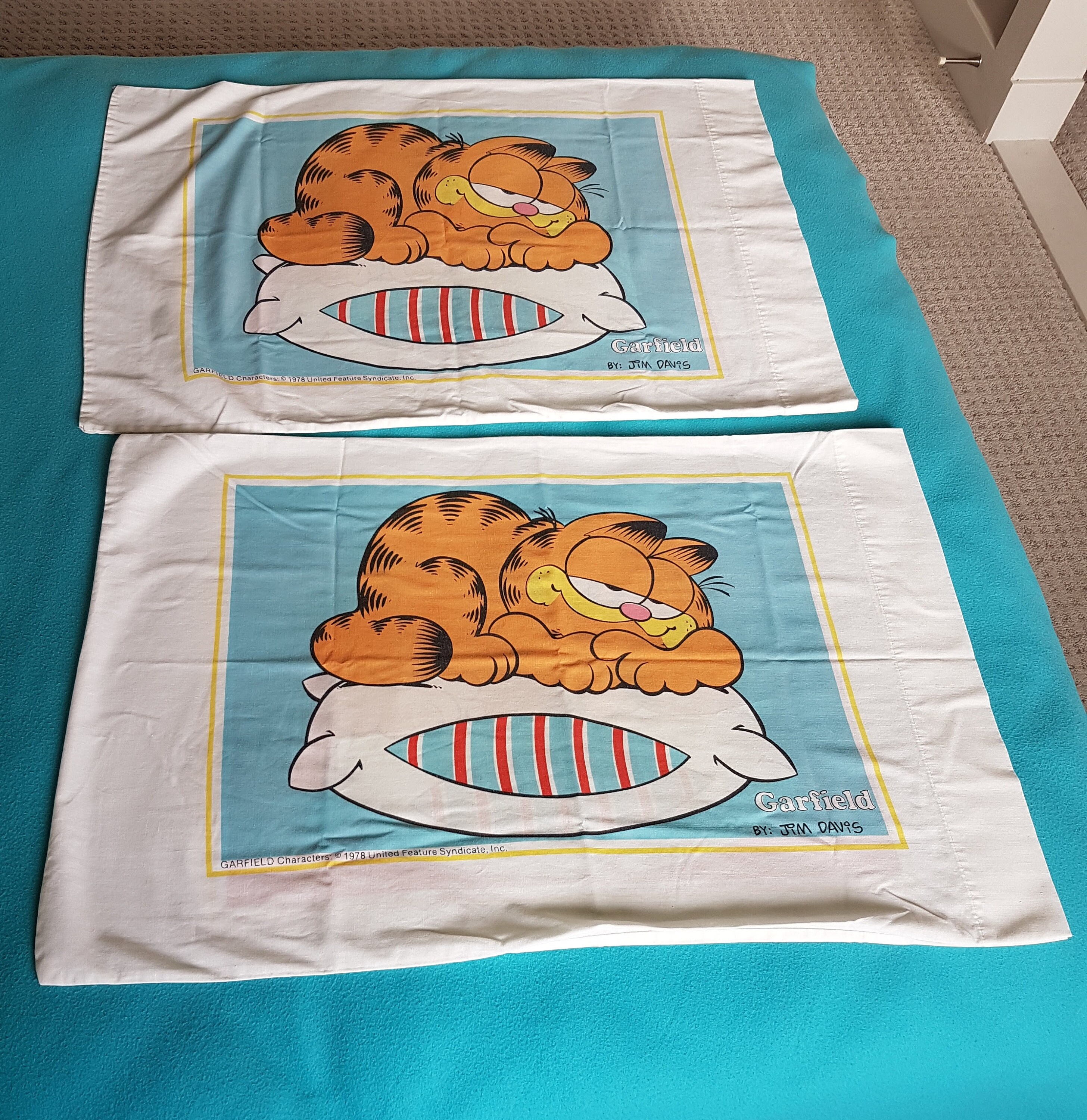 Vintage Pair of Garfield Character Pillowcases 1978 Jim Davis