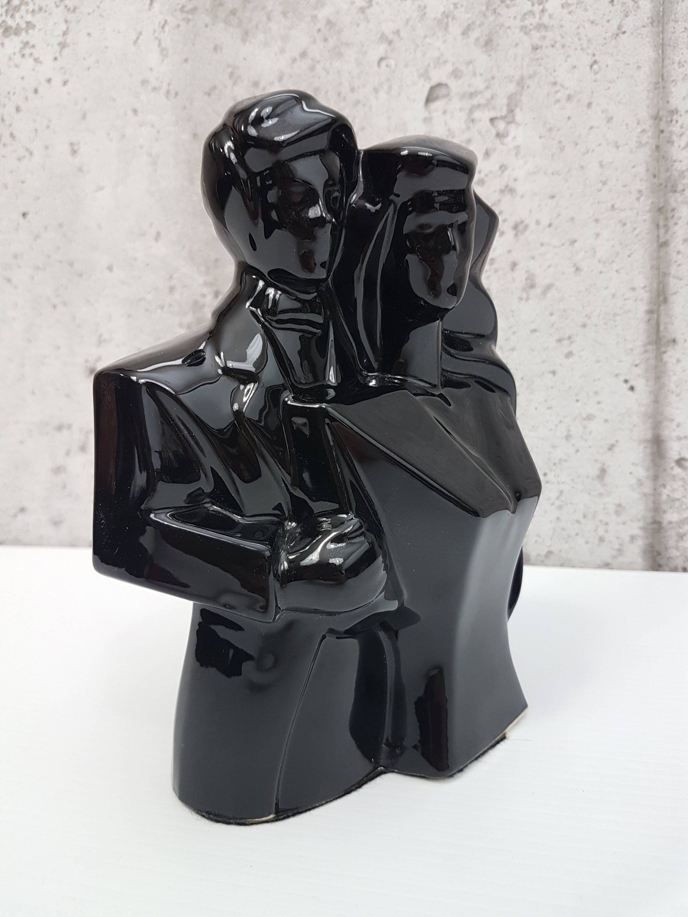 RESERVED to 1980, Black Ceramic Couple Bust, Man and Woman, Art Deco ...