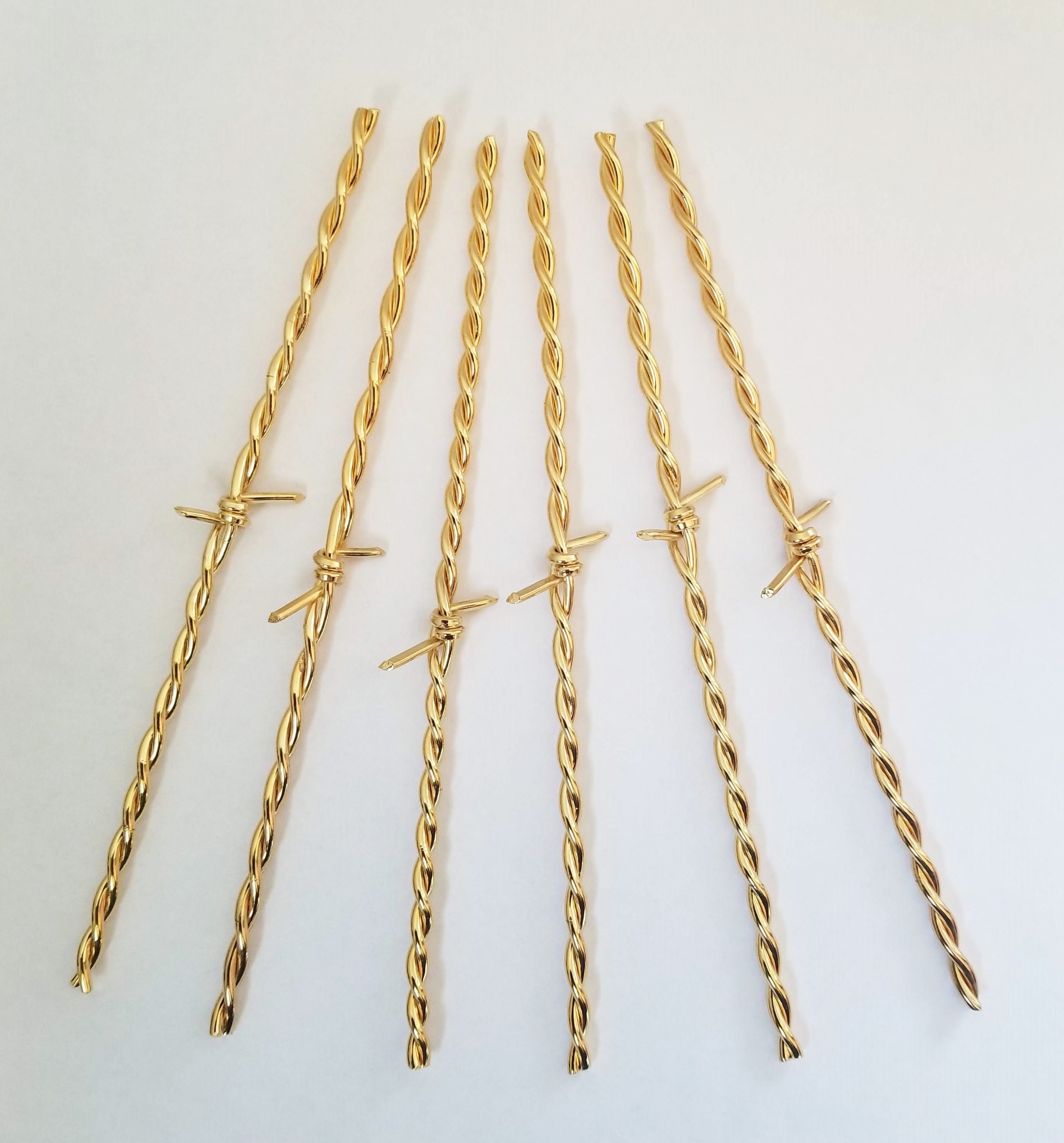 Barbed Wire Swizzle Sticks, Gold Plated 24K, Texas Purties, Set of 6, Cocktails, Stir Sticks