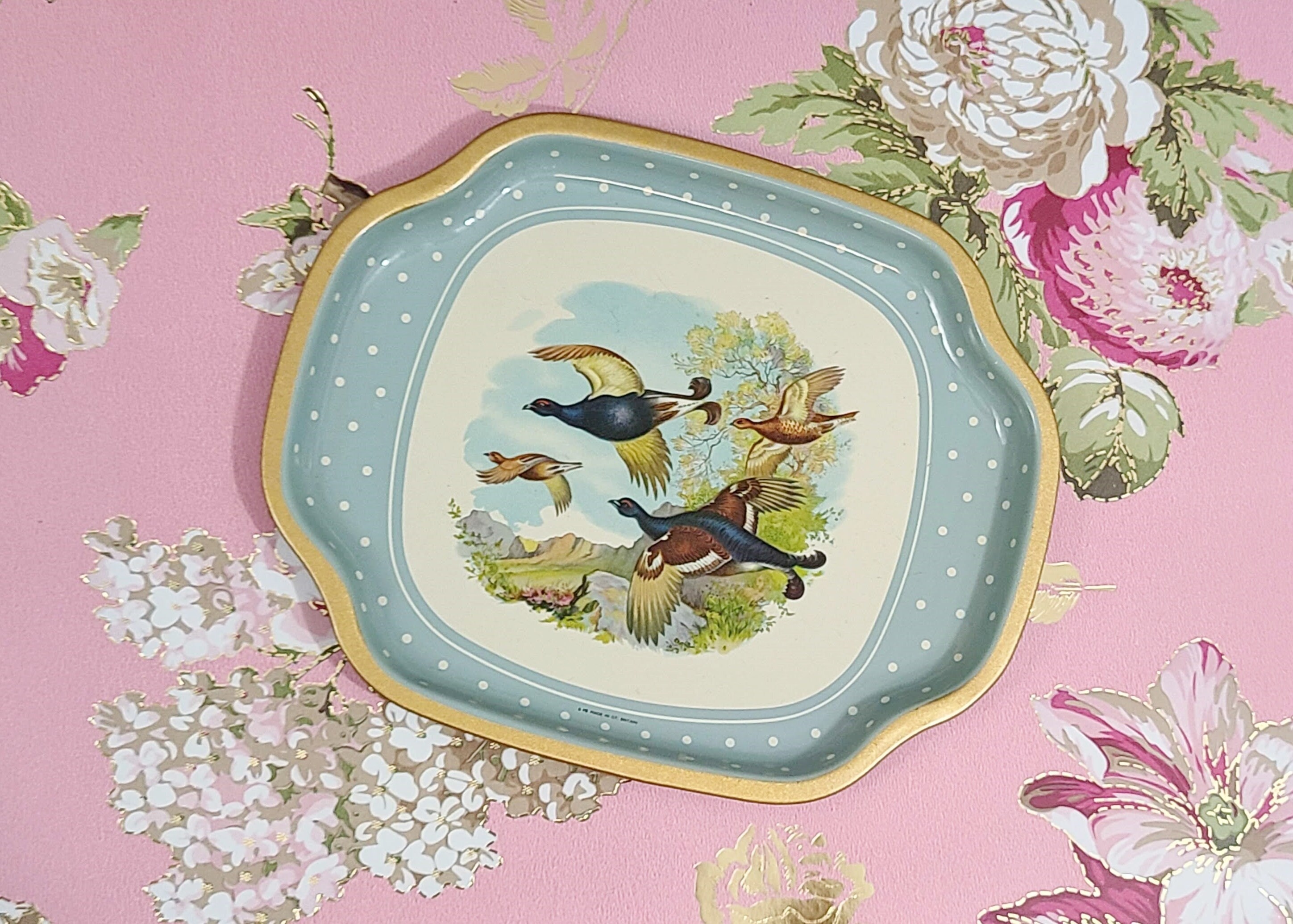 Mid Century Pheasant Worcester Ware Tin Trinket Tray, Dressing Table