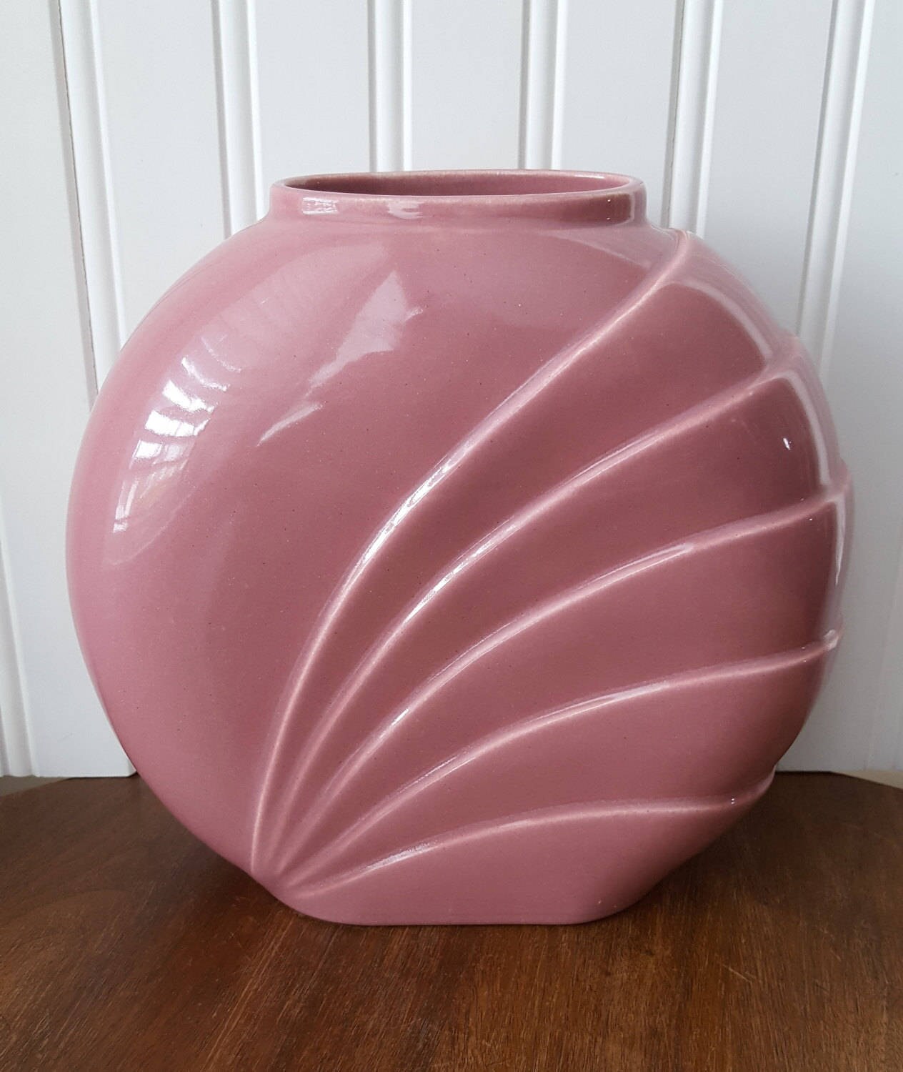 Dusty Rose, Pink 1980's Circular Vase, Art Nouveau, Haeger Style