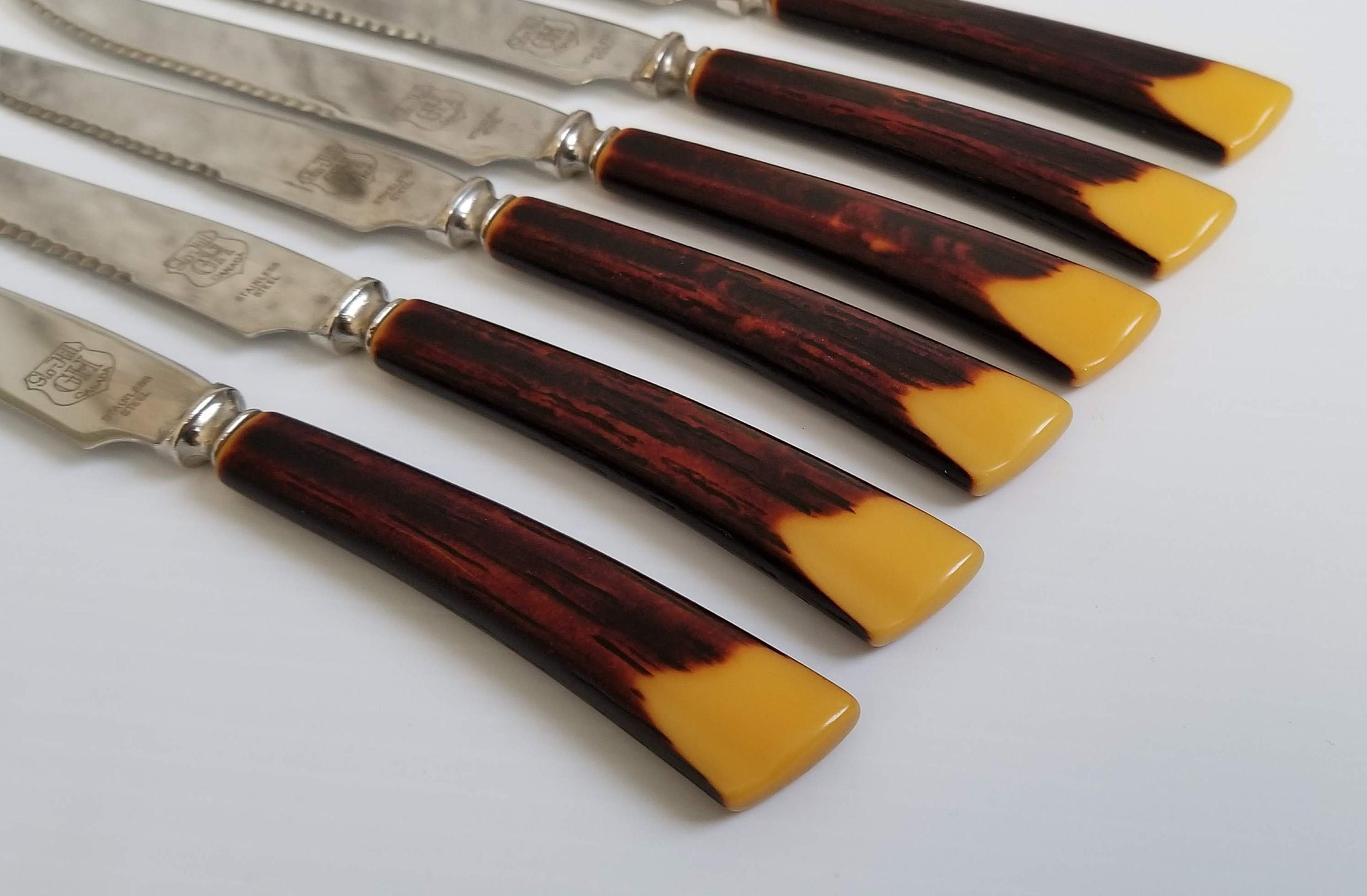 Steak Knives, Set of 6 by GloHill Canada, Knife Block, Faux Stag