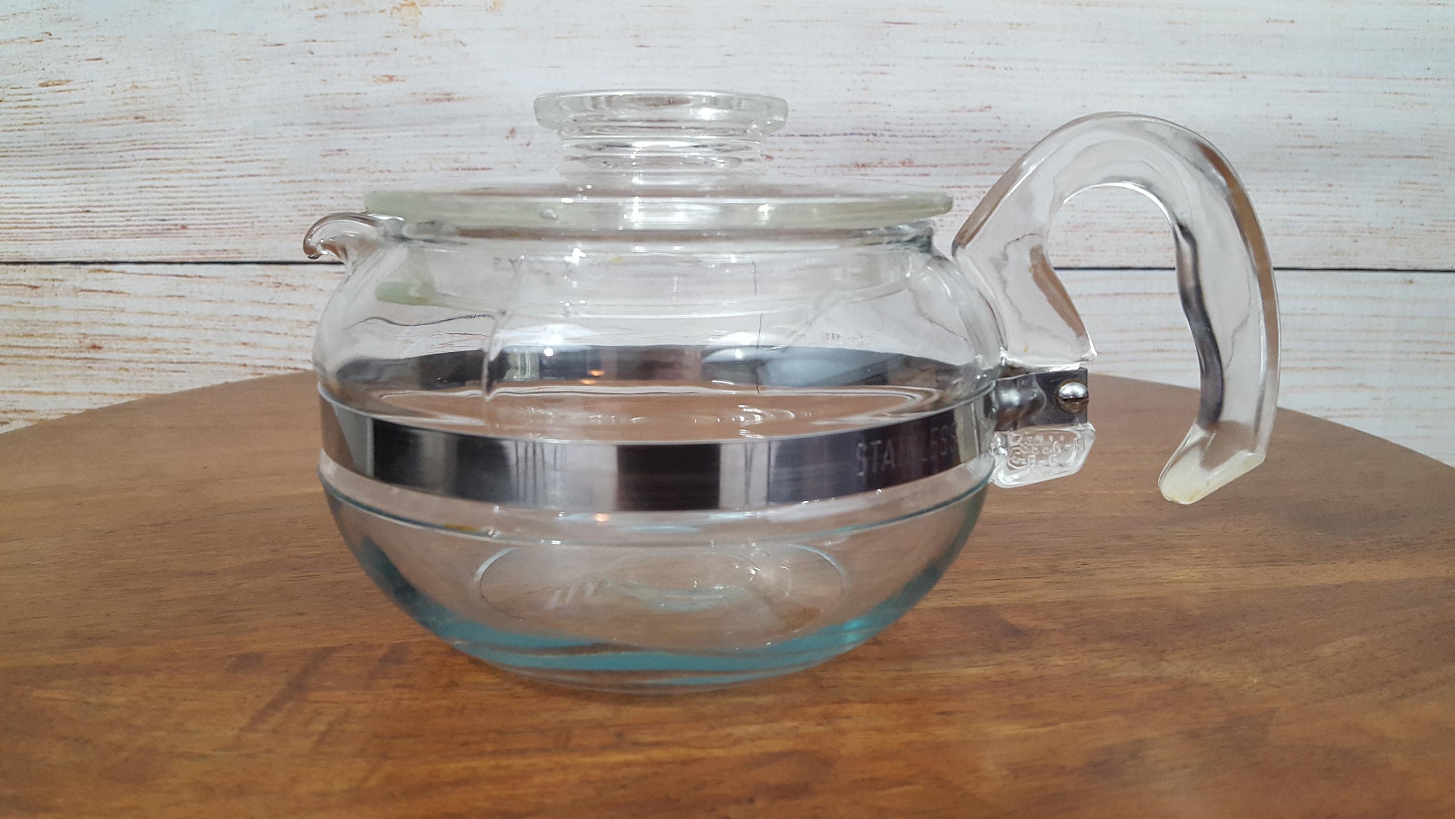 Pyrex Teapot, Flameware, Clear Glass, Stove Top/Flame Proof, Stainless