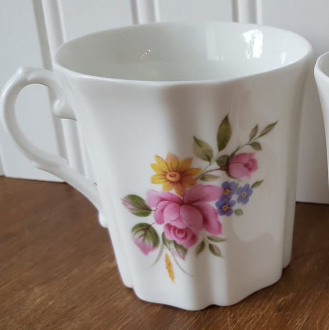 Royal Grafton Fine Bone China Mugs, Pink Rose with other flowers, Set