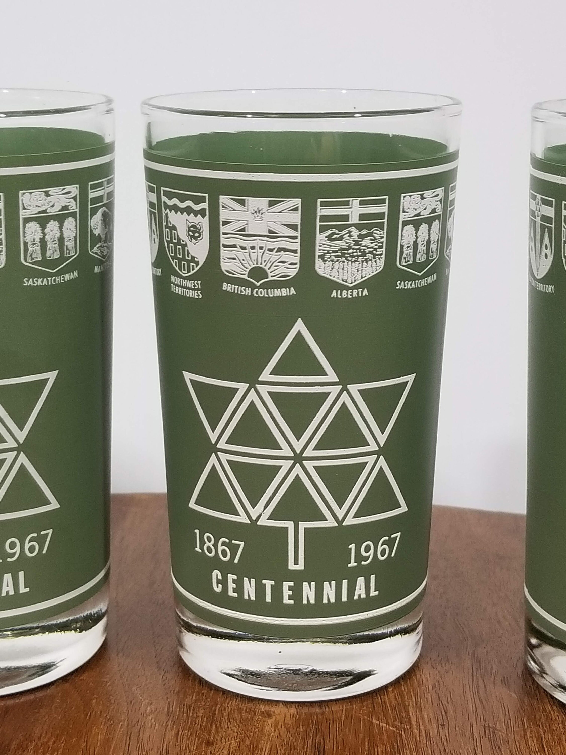 Centennial Canada Glasses Set of 4 in Green by Dominion Glass, 1867