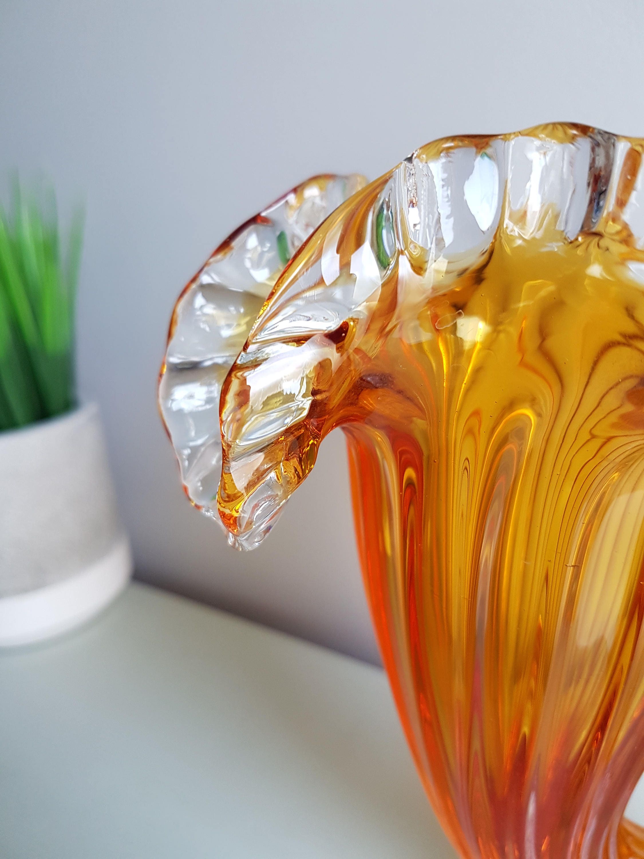 Vintage Chalet Glass, Gold and Clear Cornucopia Vase ...