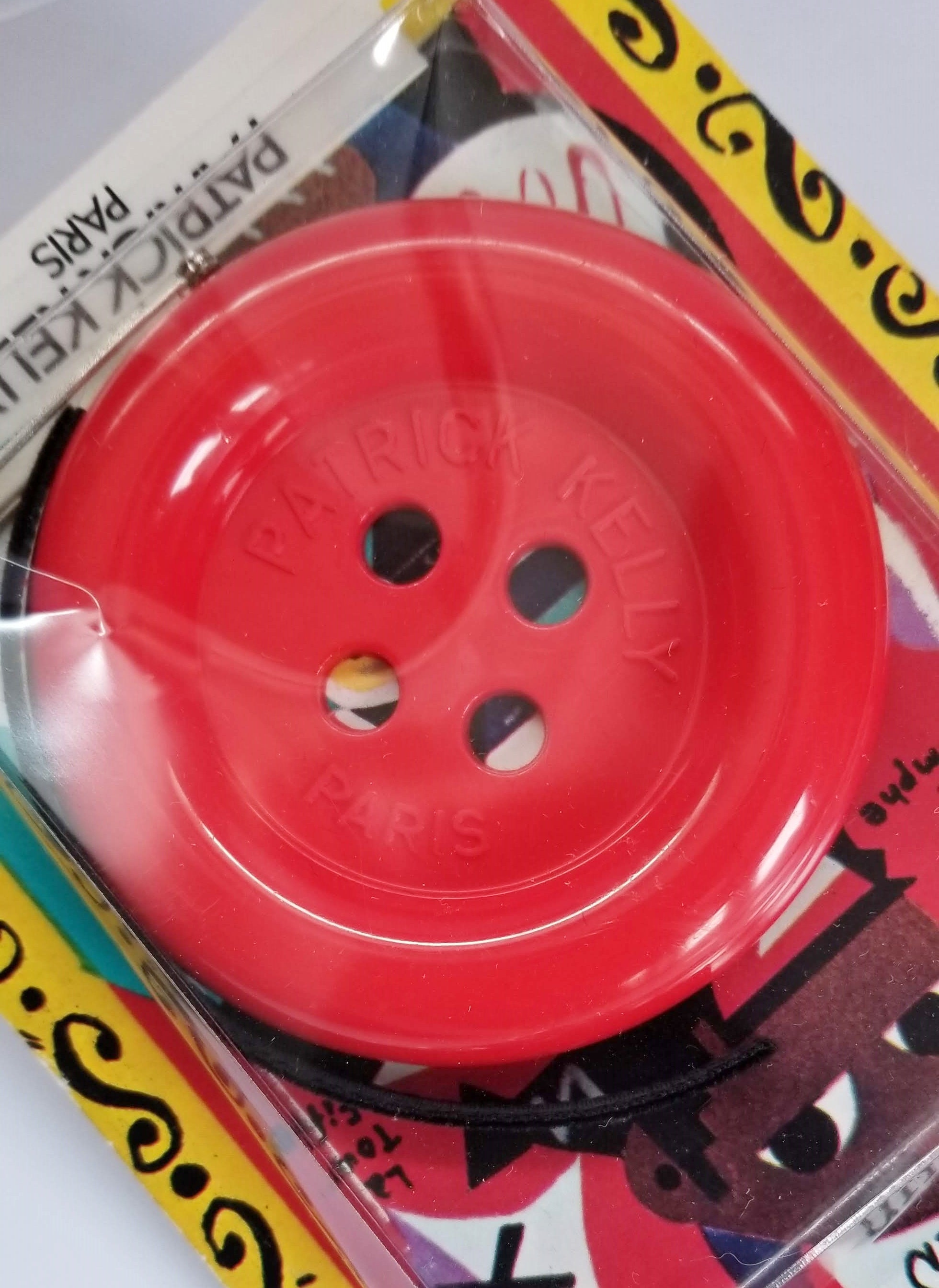 PATRICK KELLY Red Designer Oversized Button, Pin Kit, Brooch, New in