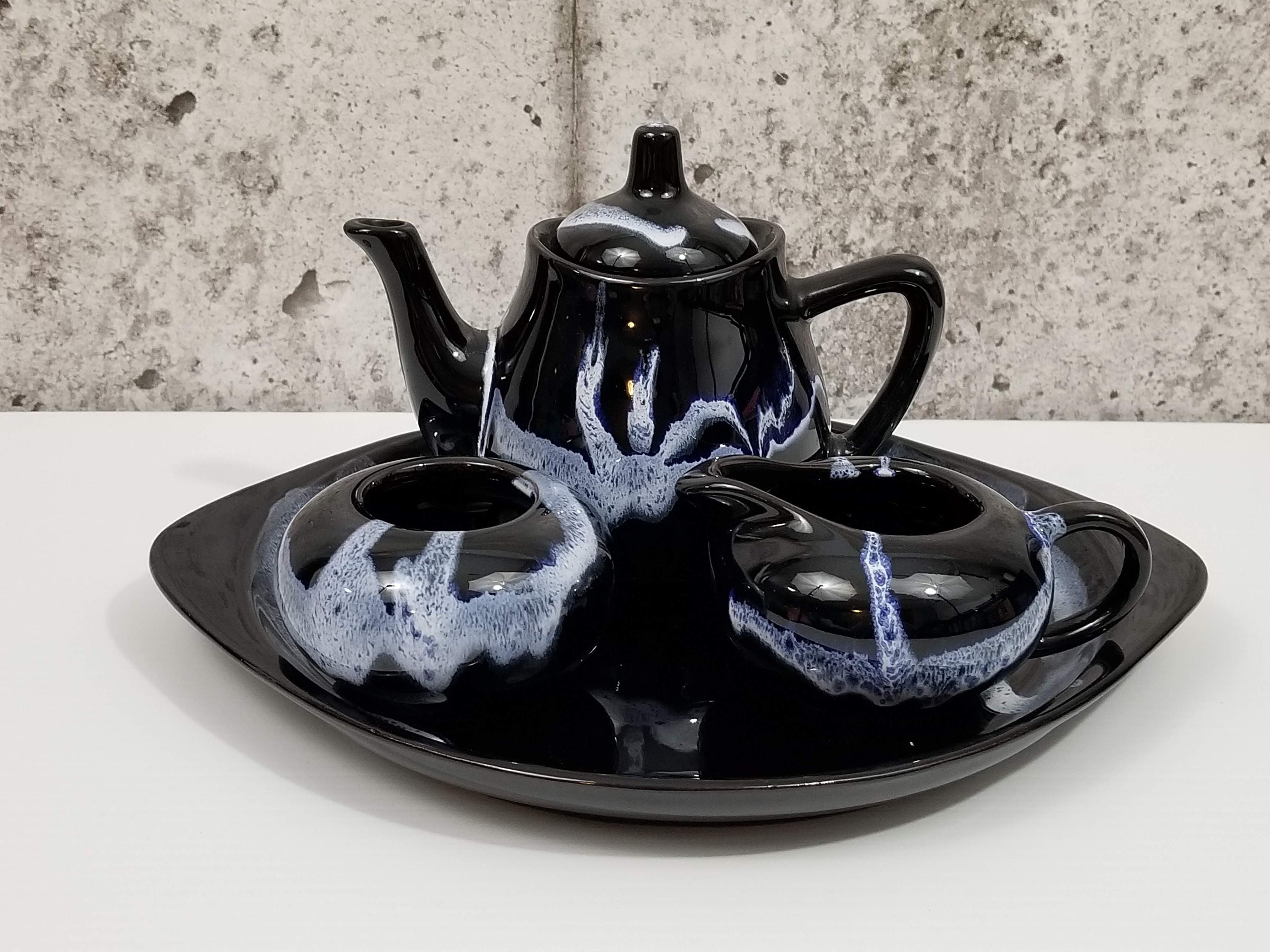 Blue Mountain Pottery Tea Set in Granite Glaze, Includes Serving