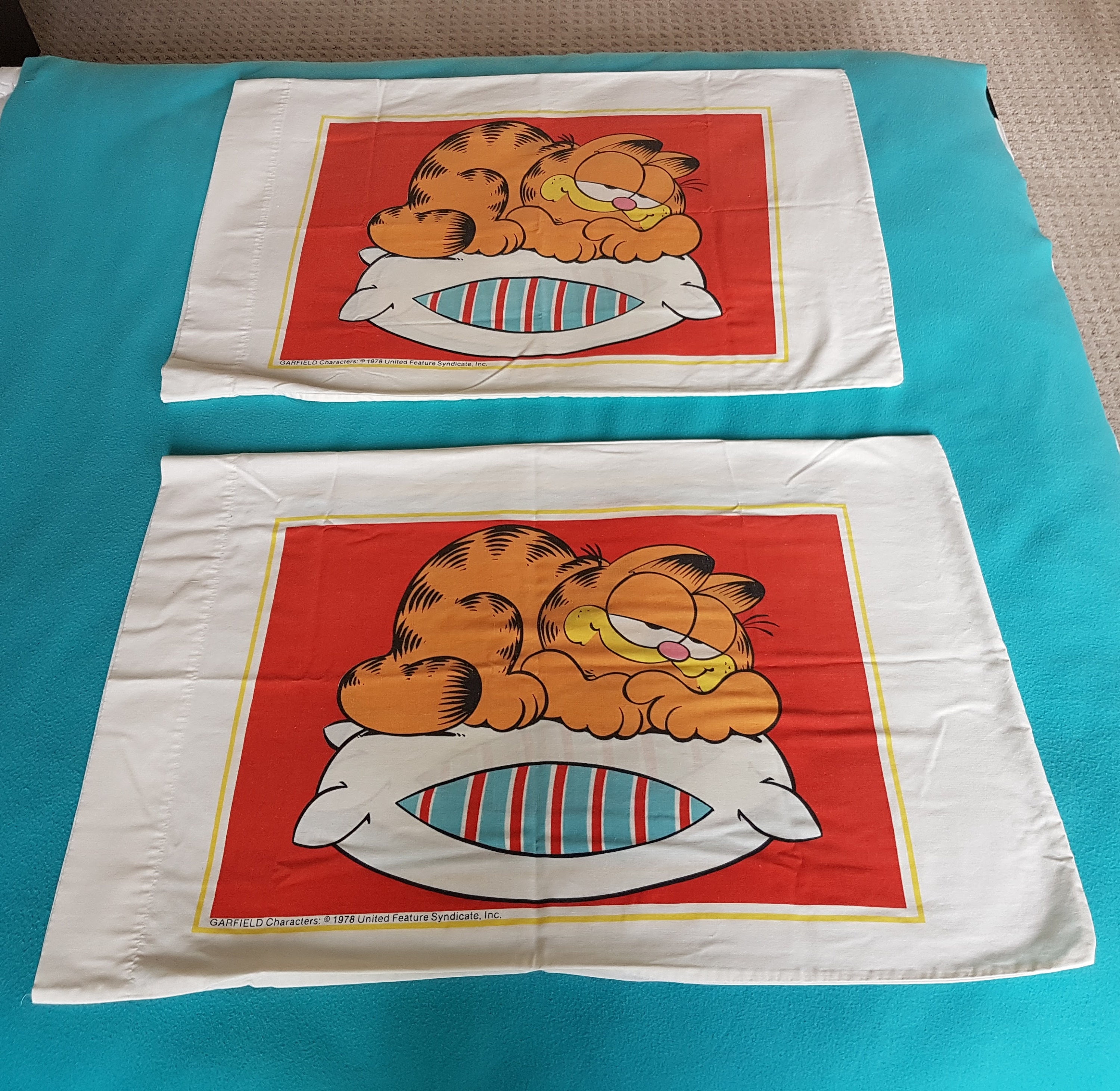 Vintage Pair of Garfield Character Pillowcases 1978 Jim Davis
