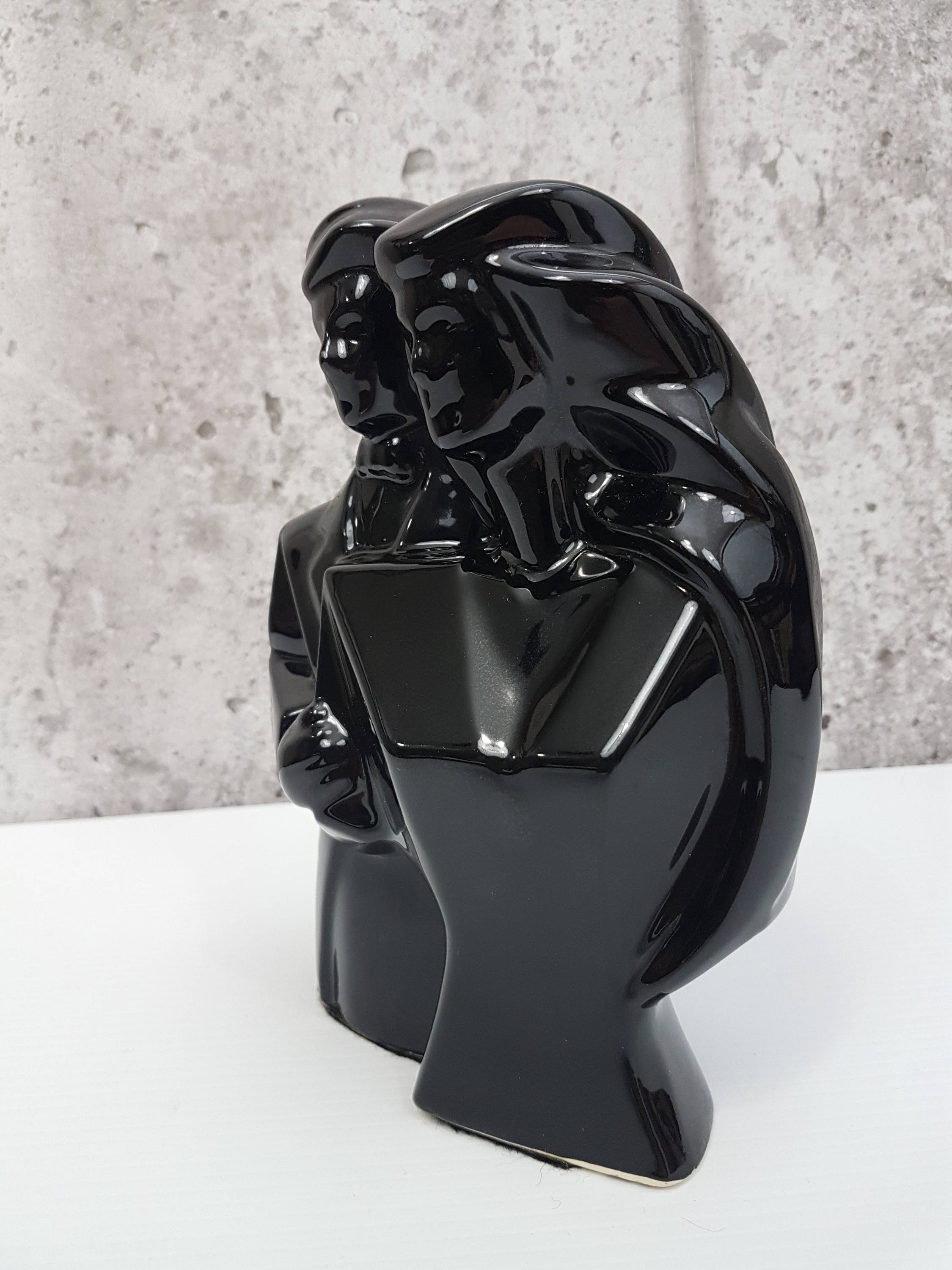 RESERVED to 1980, Black Ceramic Couple Bust, Man and Woman, Art Deco ...