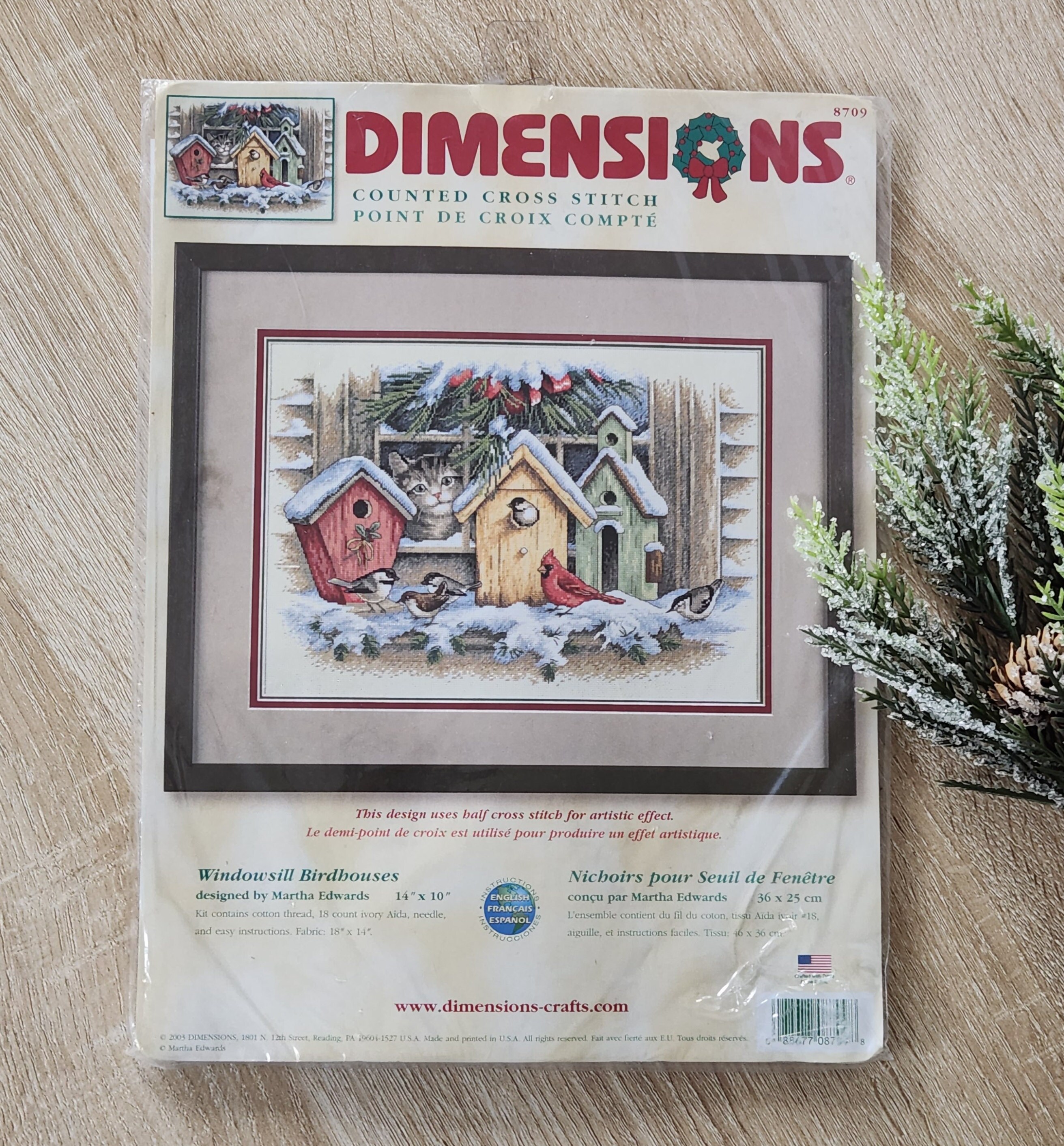 Dimensions Windowsill Birdhouses Counted Cross Stitch Kit, Cat Watching