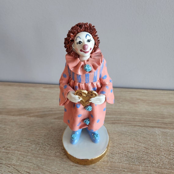 Clay Sculpted Clown Holding Heart, Susan Meindl, Original, Canada, Valentine's Day, Canadian Artist, Signed, Love To Give, Valentine's Day