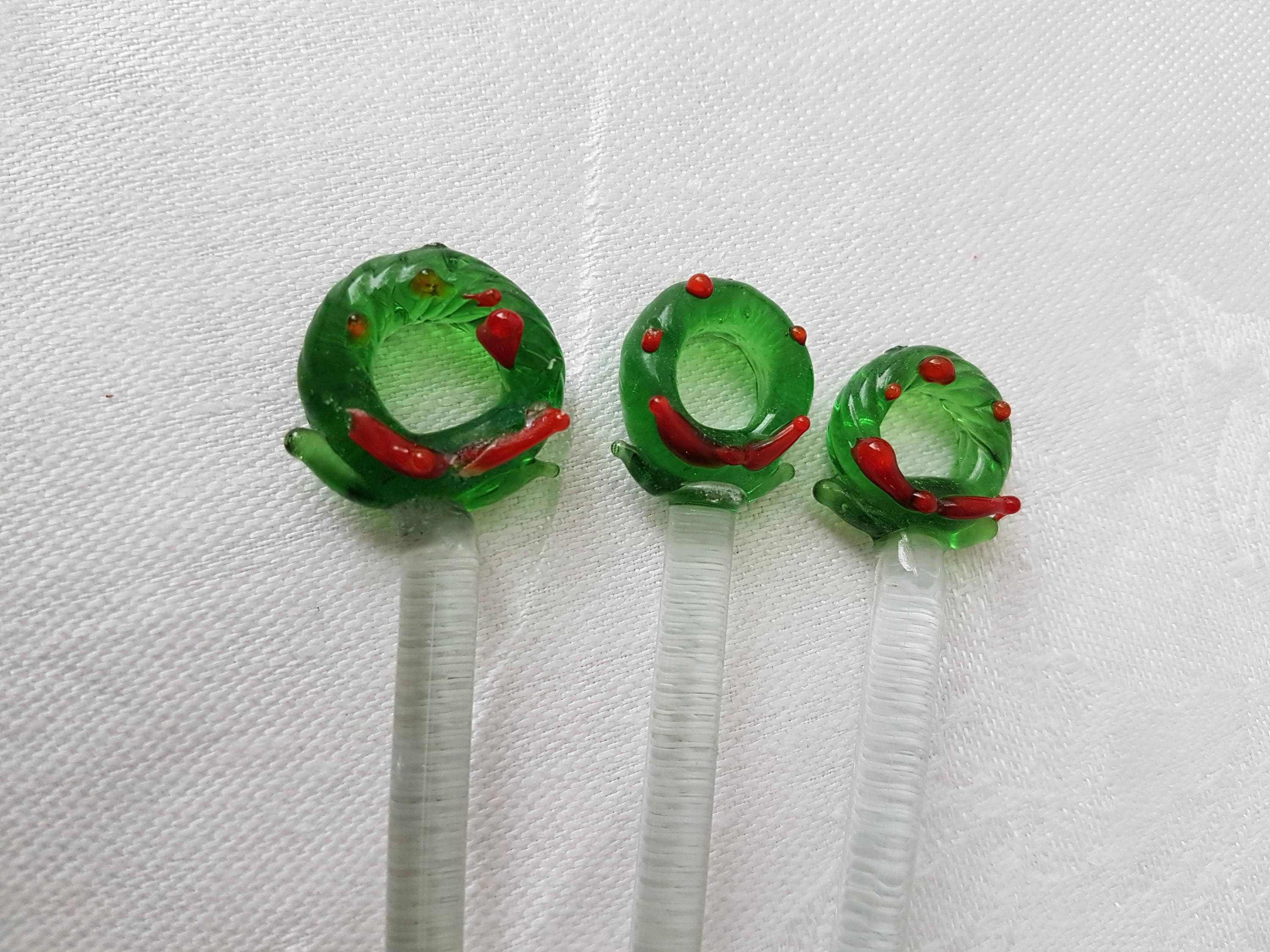 Vintage Glass Christmas Swizzle Stick, Drink Stir Sticks, Set of 6 in