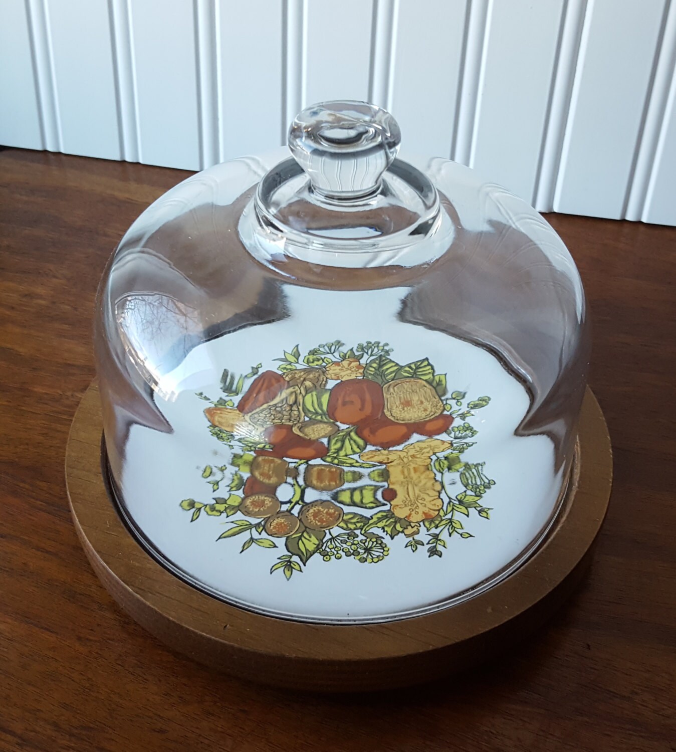 Vintage Round Wood and Ceramic Tile Cheese & Cracker Tray/platter with