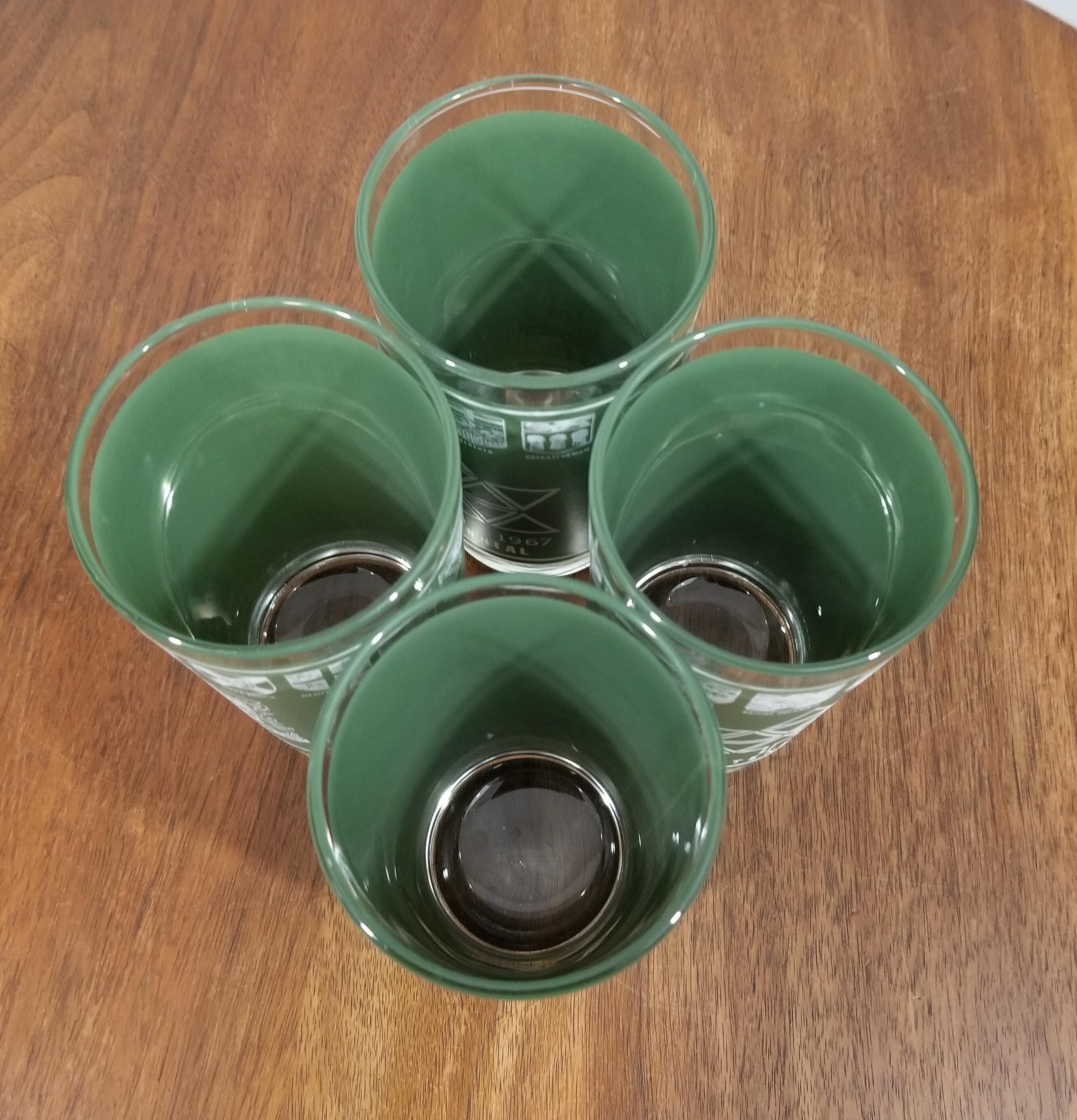 Centennial Canada Glasses Set of 4 in Green by Dominion Glass, 1867