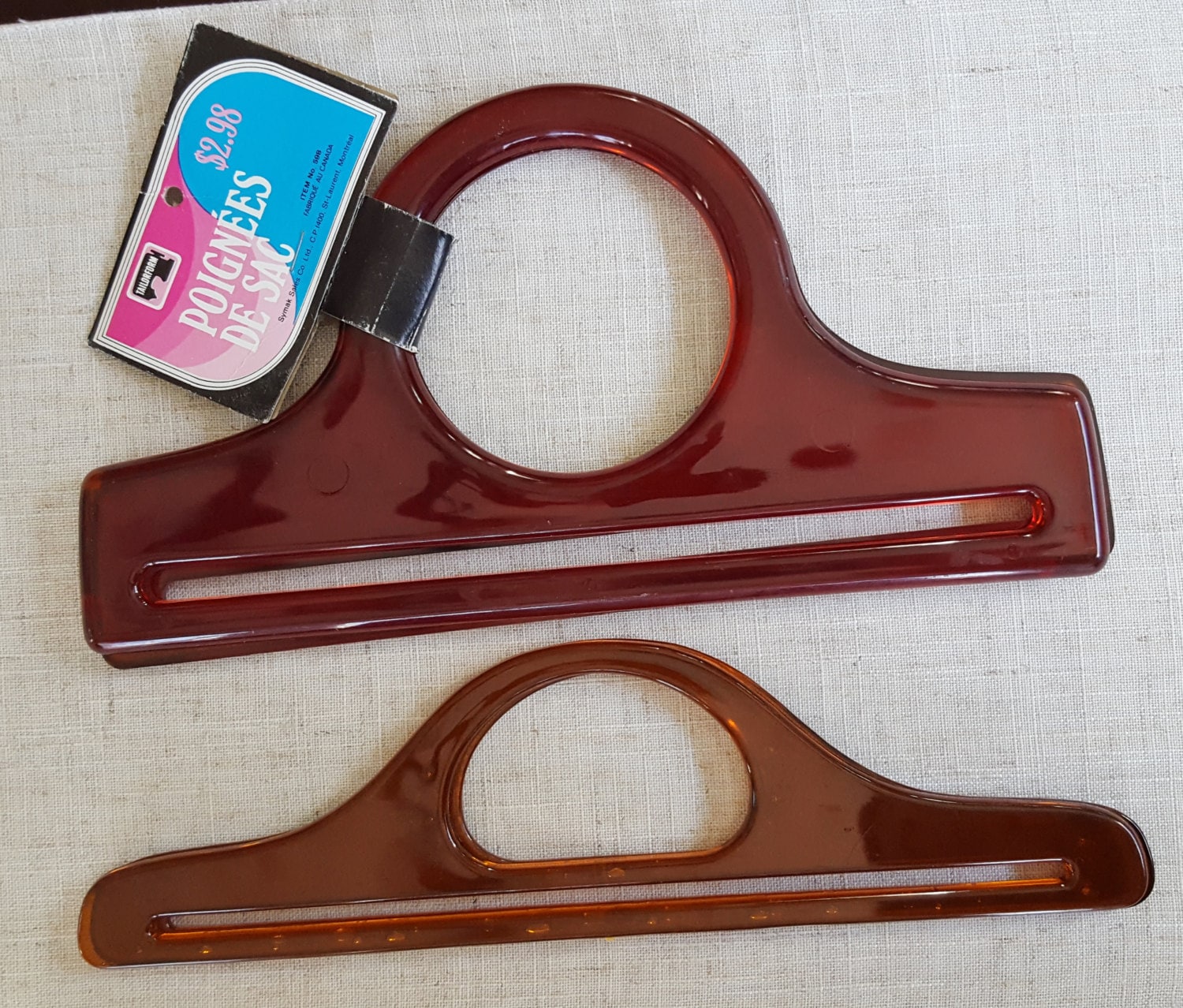 Vintage Plastic Handbag/Purse Handles, Two Shades of Amber, Two Sets