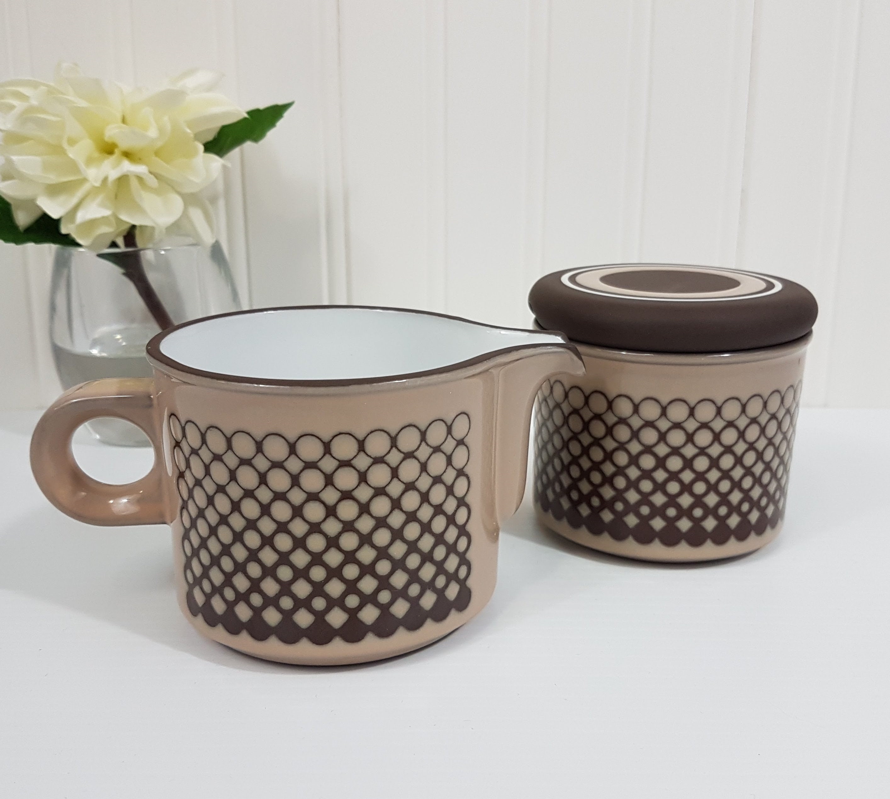 Vintage Hornsea Coral Lidded Sugar and Cream Set, Milk Jug, Hard to