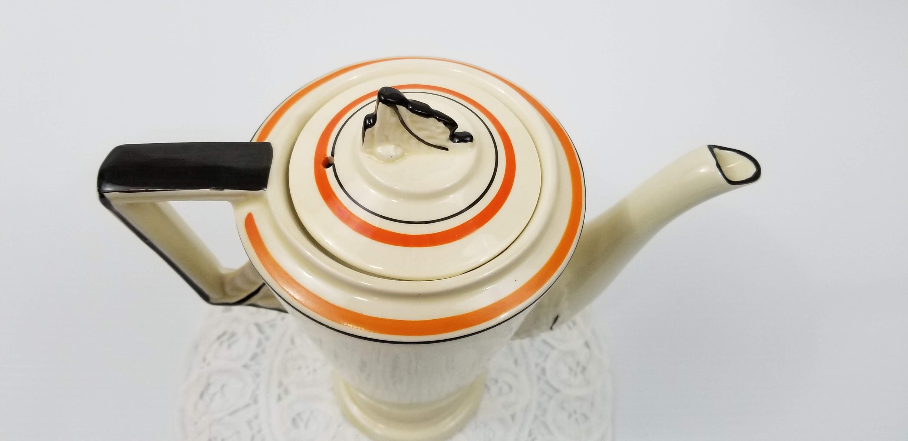 Burleigh Ware Pottery Teapot, 1930's Art Deco, Cream coloured with