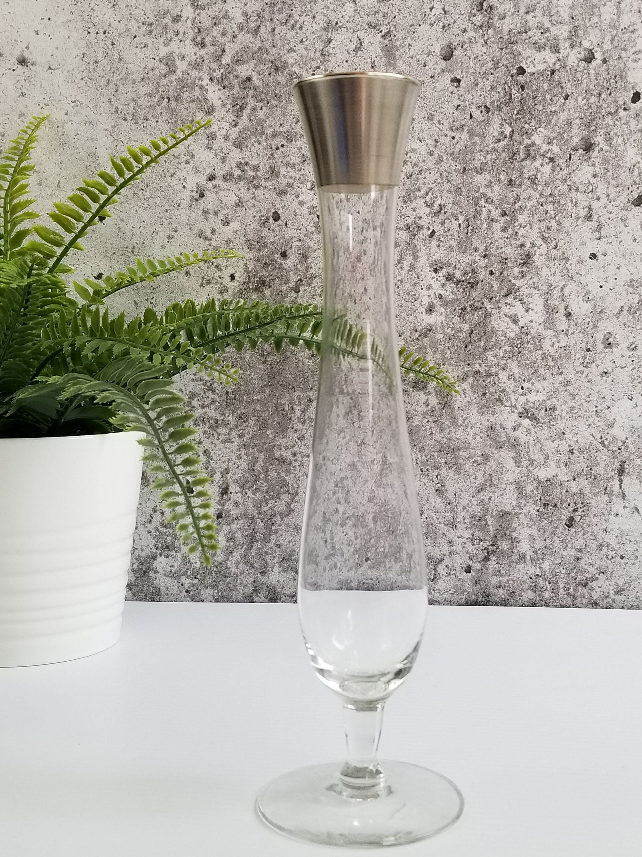 Dorothy Thorpe Bud Vase, Sterling Silver Rim, Hour Glass Shape, Mid