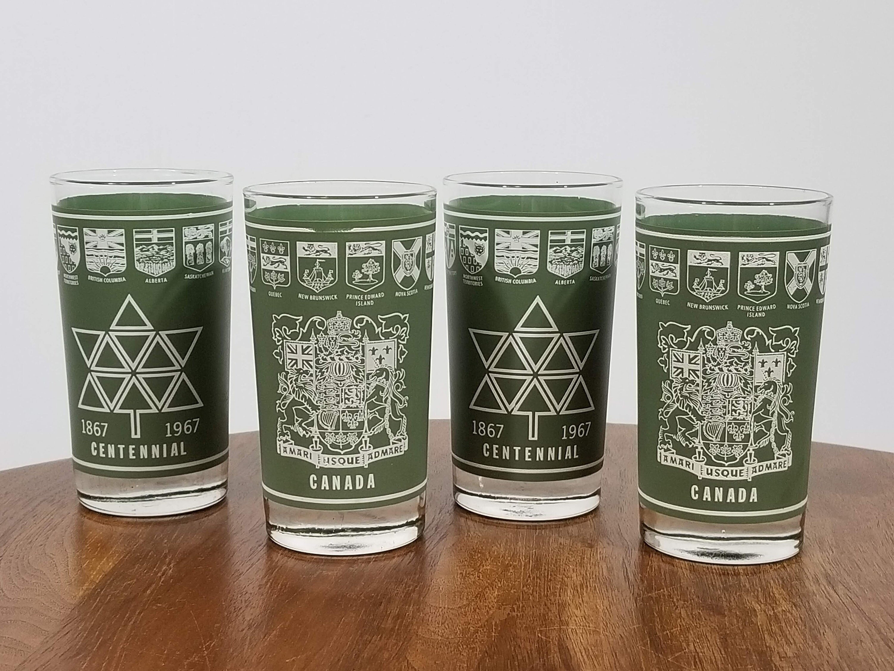 Centennial Canada Glasses Set of 4 in Green by Dominion Glass, 1867