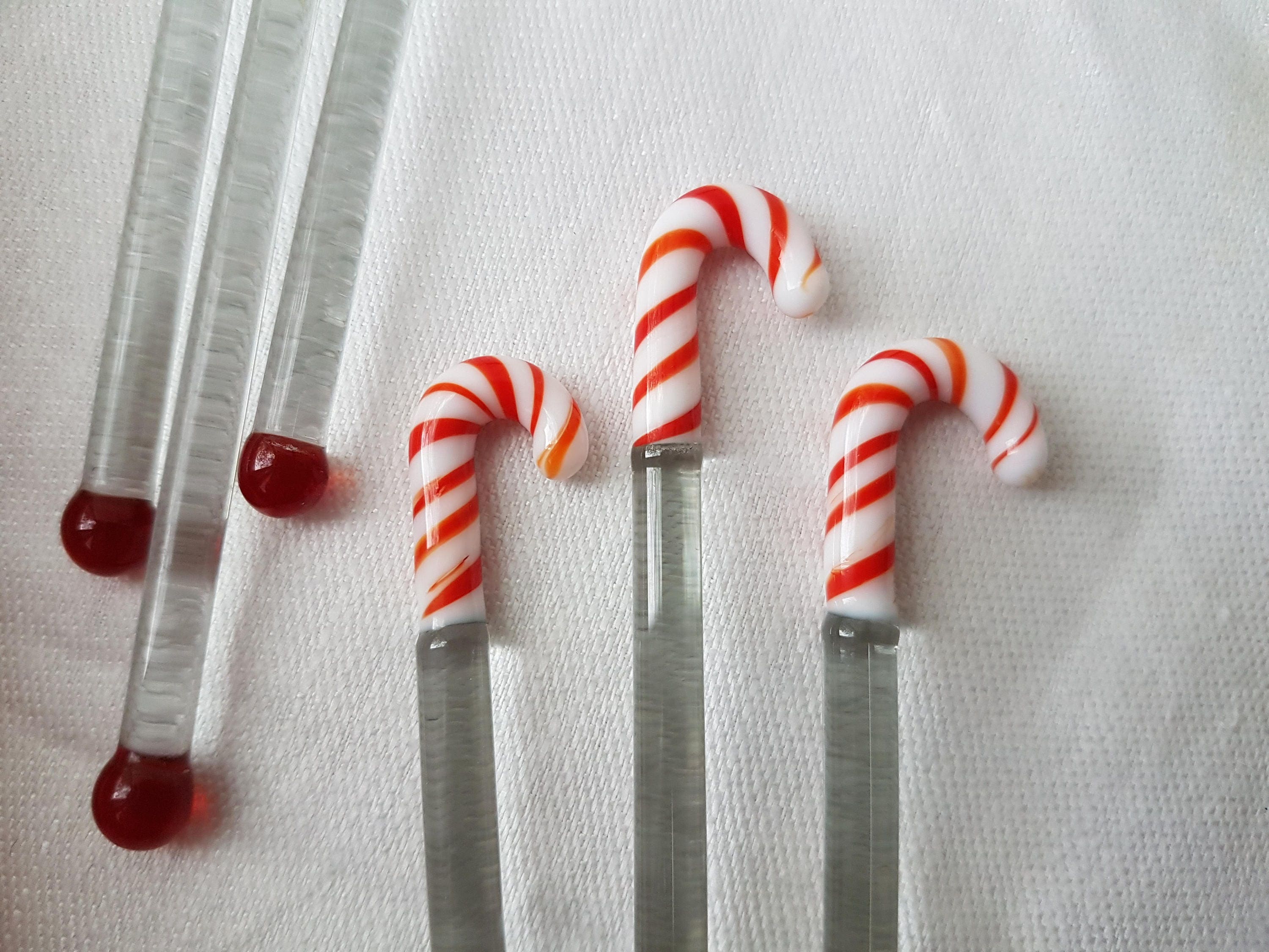 Vintage Glass Christmas Swizzle Stick, Drink Stir Sticks, Set of 6 in