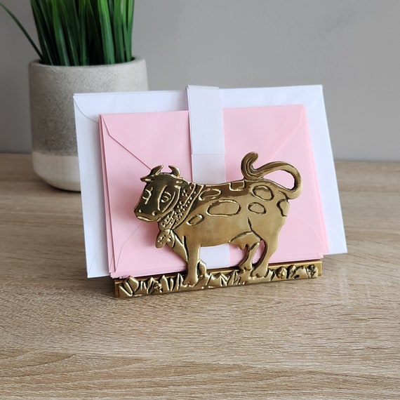 Whimsical Cow-Shaped Brass Holder - Napkin, Letter, Envelope Holder-Perfect for Cow Lovers - Udderly Adorable - Rustic Charm -Joke Gift