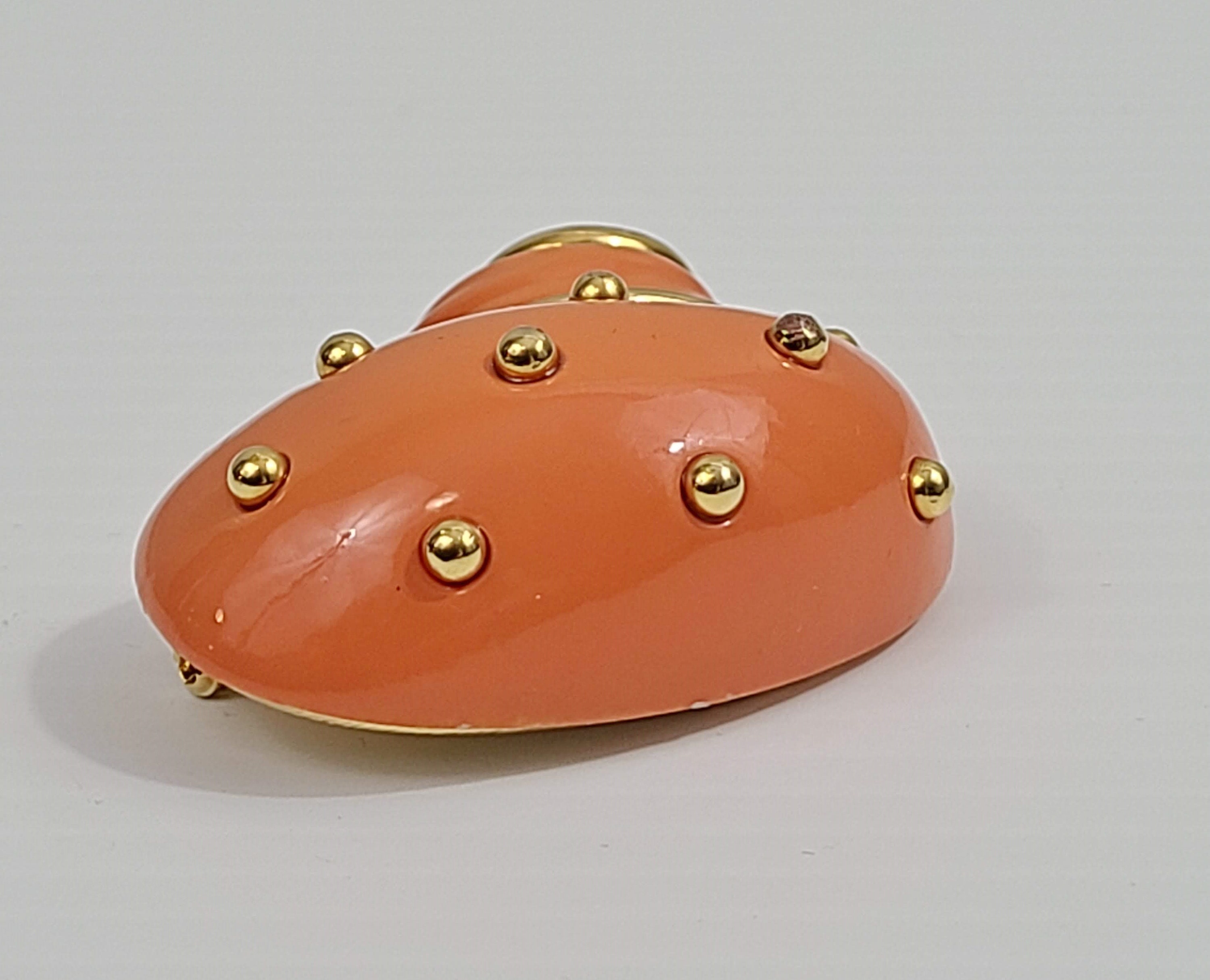 Kenneth Lane Coral Shell Brooch Embellished with Gold Dots and Detail ...
