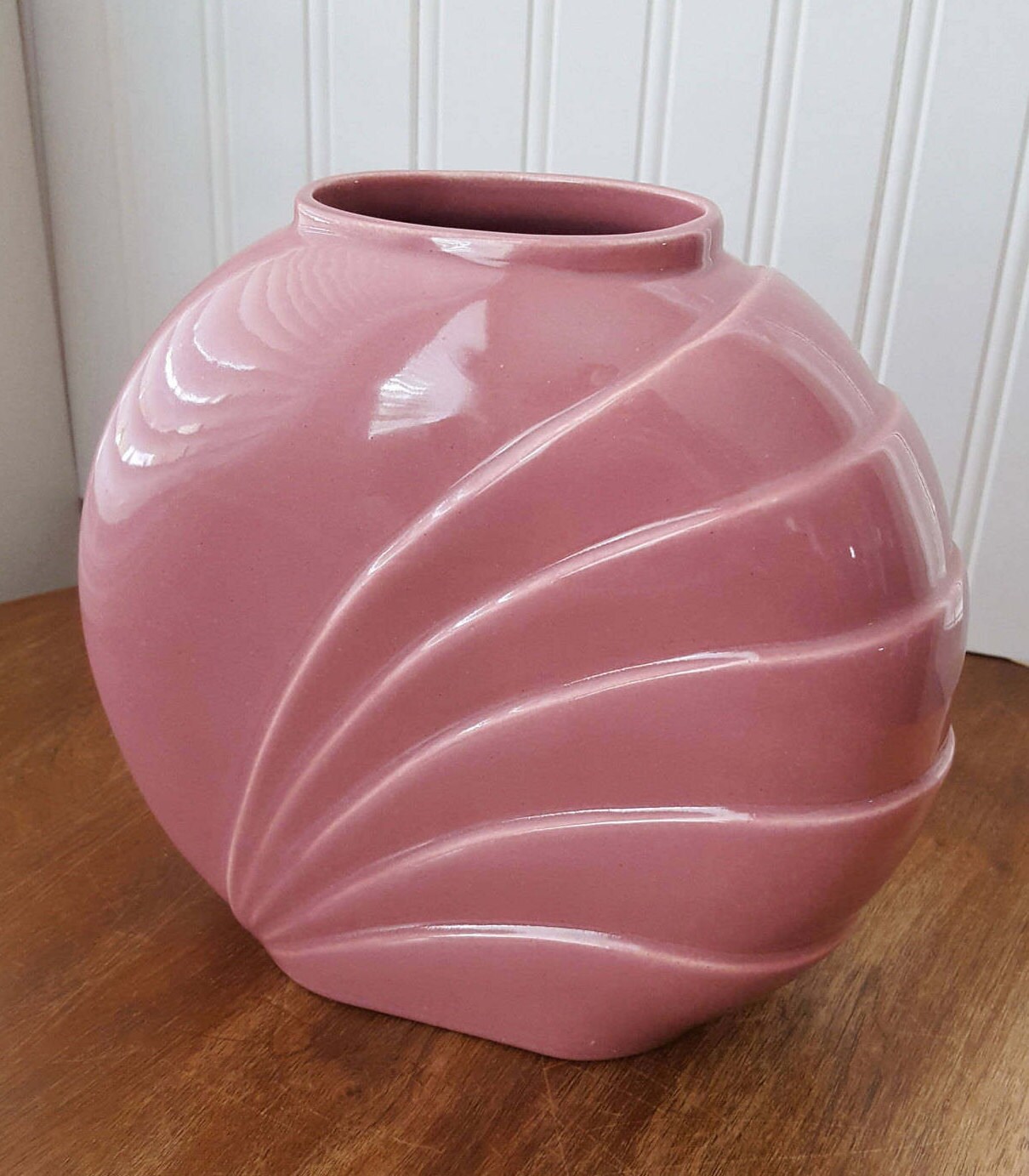 Dusty Rose, Pink 1980's Circular Vase, Art Nouveau, Haeger Style