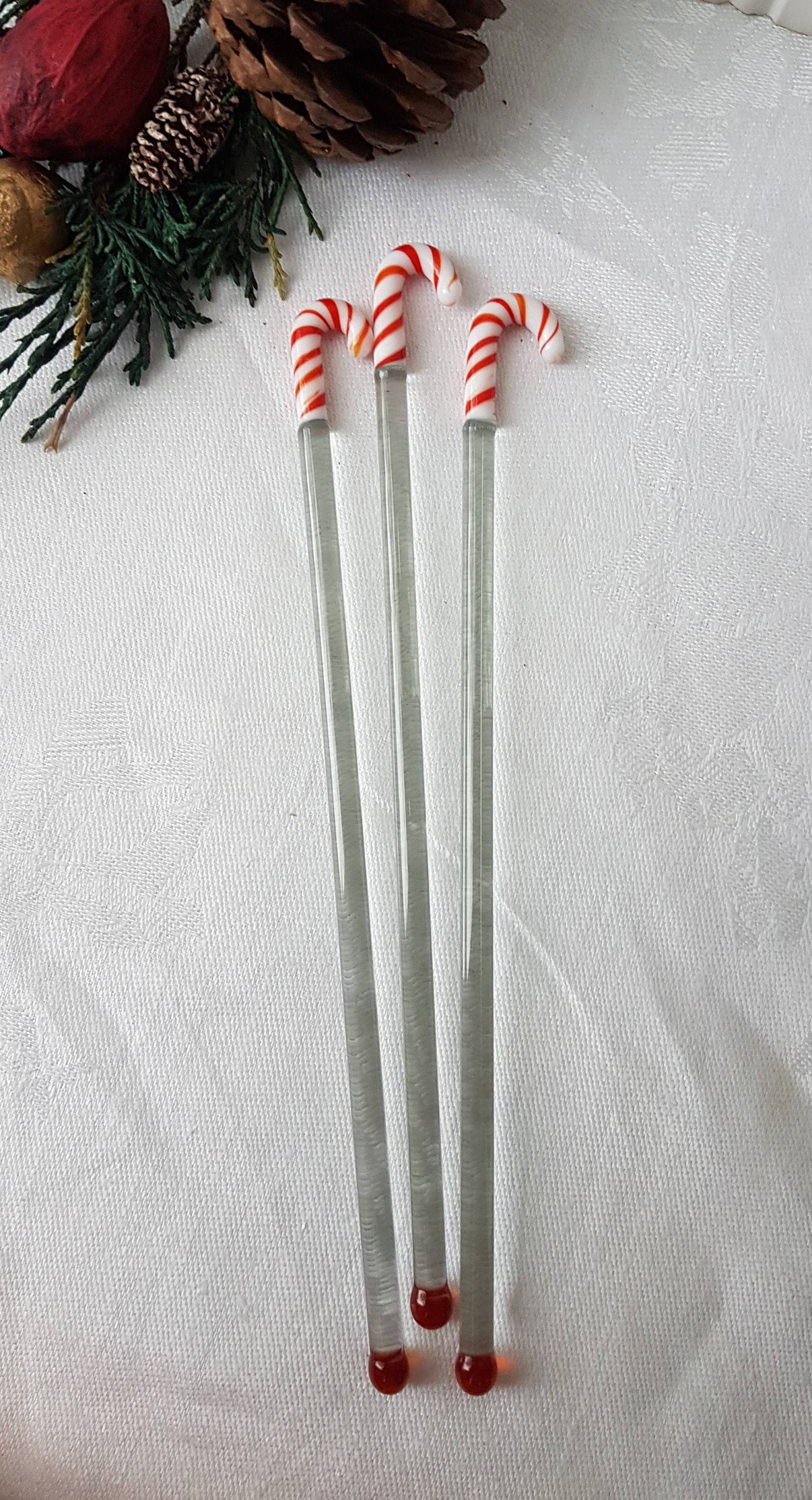 Vintage Glass Christmas Swizzle Stick, Drink Stir Sticks, Set of 6 in