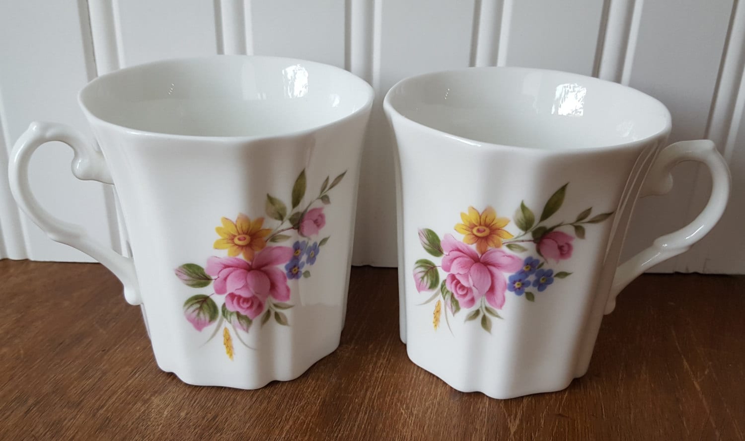 Royal Grafton Fine Bone China Mugs, Pink Rose with other flowers, Set