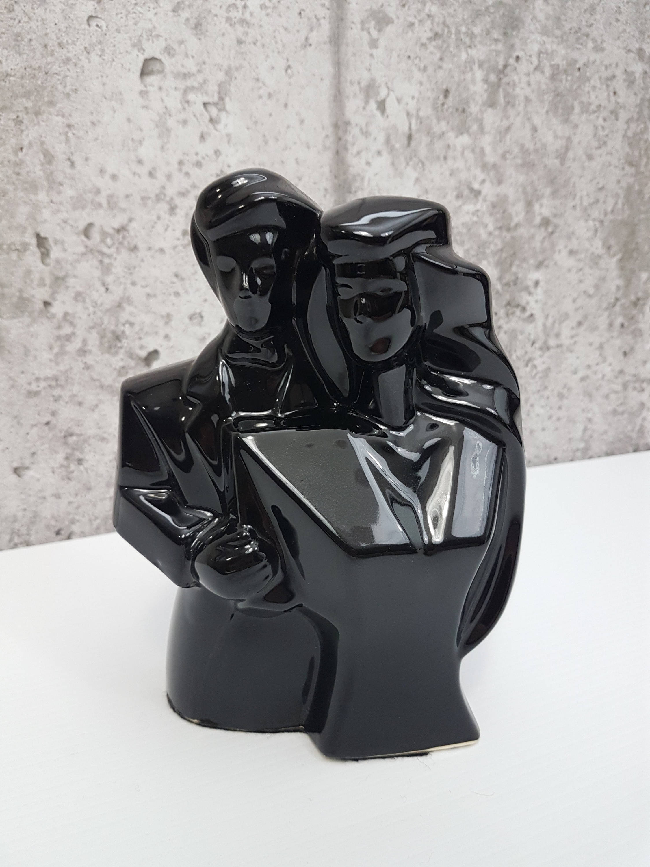 RESERVED to 1980, Black Ceramic Couple Bust, Man and Woman, Art Deco ...