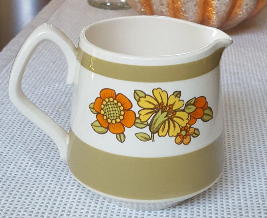 Vintage Sadler Milk Pitcher or Jug, Retro Colours, Bright Floral, Green