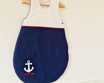 Gigoteuse bébé artisanale française taille 0-6mois  bleue marine thème marin avec ancre