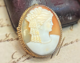 Broche camée de portrait de dame édouardienne antique