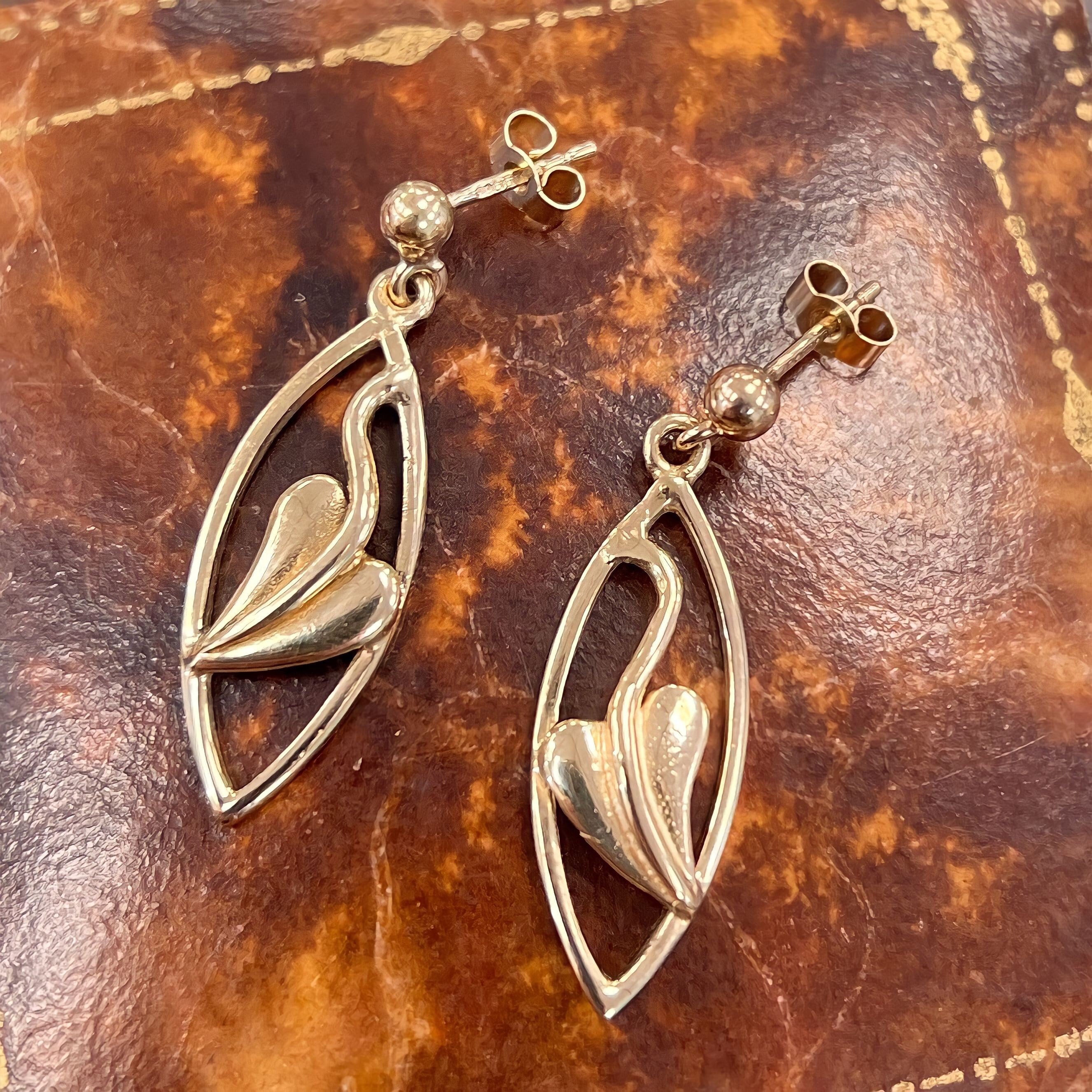 Vintage 9ct Yellow Gold Charles Rennie Mackintosh Drop Earrings