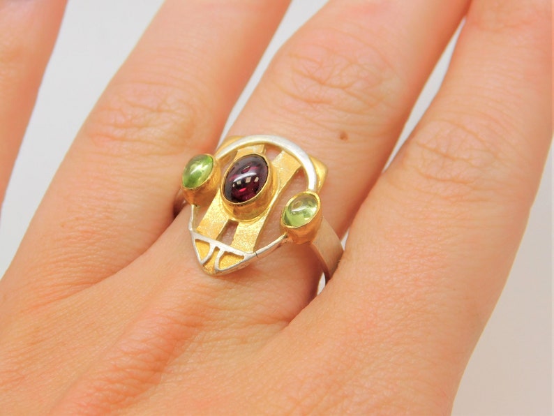 Paula Bolton MARGARET MACDONALD Collection Designer Scottish Gold Silver Garnet Peridot Ring Bracelet Glasgow Mackintosh
