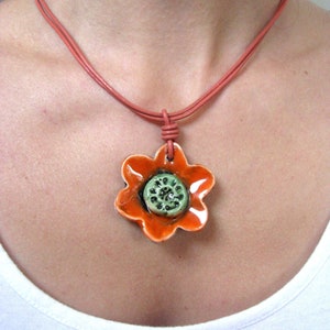 Orange flower necklace Ceramic flower necklace Wild flower necklace Boho necklace Flower child necklace Dainty necklace flower jewelry gift