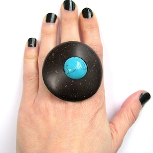 Turquoise ring Statement ring Big ring Adjustable ring Unusual big ring One of a kind ring Hippie jewelry gift Boho ring gift Birthday gift