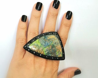 Chunky grande bague géométrique Dainty Boho bague Statement bague cocktail cadeau pour son triangle réglable géométrique bague inhabituelle Unique fait à la main