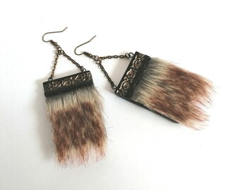 Boho earrings Unique Long drop dangle earrings Big fur earrings Hippie Boho jewelry Cocktail Festival unique jewelry Gift for women Ethnic