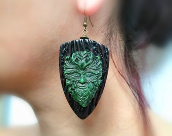 Green man Pagan Norse Wicca earrings gift Rebirth Celtic jewelry Spring woodland ancient Celtic symbol earrings Mythical pagan Green man