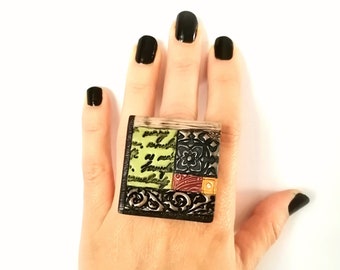 Chunky grande bague de déclaration Art insolite unique Bague boho Réglable géométrique grande bague de cocktail bijoux artisanaux Fait à la main bague unique en son genre