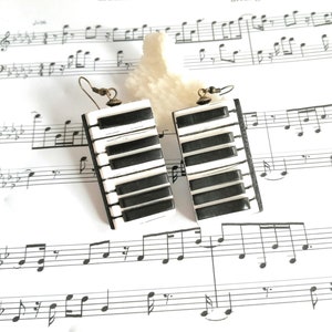 Dainty statement music lover earrings gift Piano keyboard dangle drop earrings gift Musician cute black white earrings jewelry Gift for her