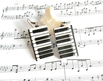 Dainty statement music lover earrings gift Piano keyboard dangle drop earrings gift Musician cute black white earrings jewelry Gift for her